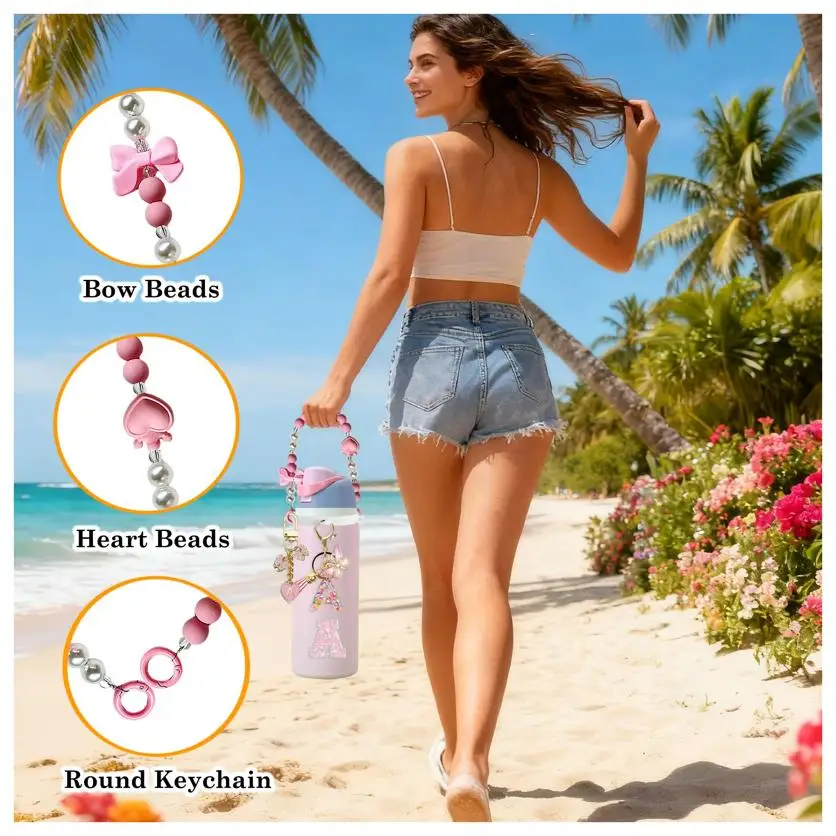Cute Letter Charm Set for Owala Water Bottle 24oz, 32oz, 40oz, Owala Kids & Coffee Tumbler, FreeSip – Includes Handle Strap, for