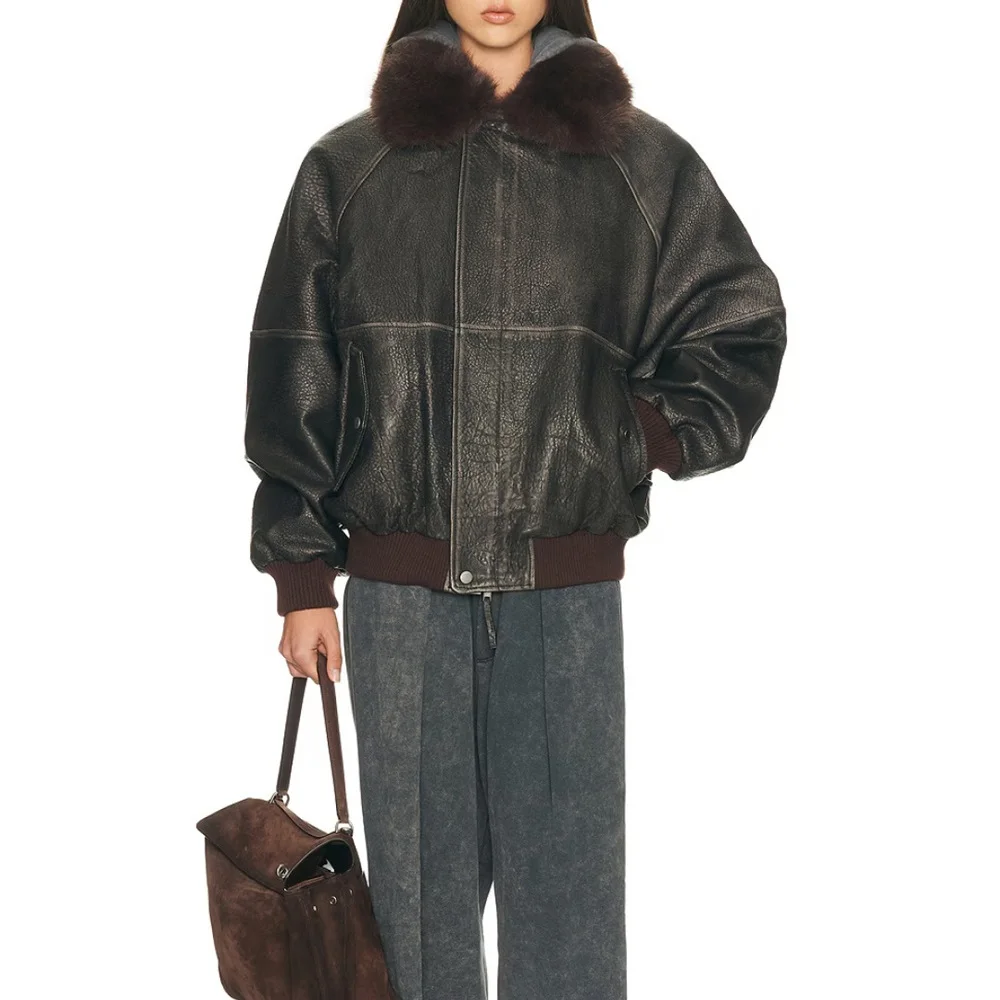 

2026 Зимняя женская экологически чистая куртка из искусственного меха с меховым воротником, свободный крой, женская куртка-бомбер, новинка Y2K, универсальный бюстгальтер-пальто