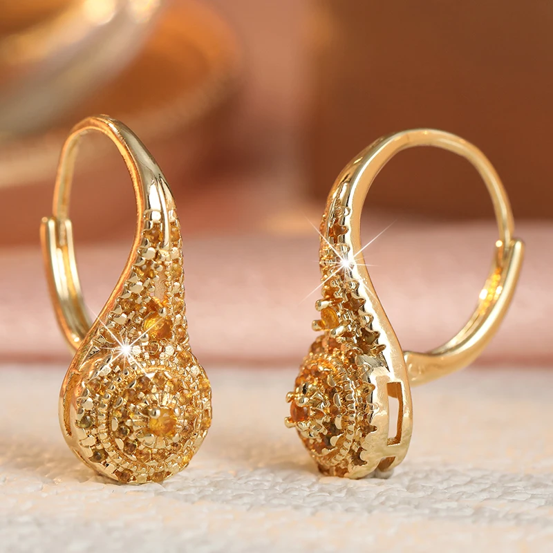 Elegante, luxuriöse, farbenfrohe Ohrringe mit kubischem Zirkon, minimalistisches Design für Damen, exquisite vergoldete Ohrringe, Bankett- und Party-Schmuck – Detail 8