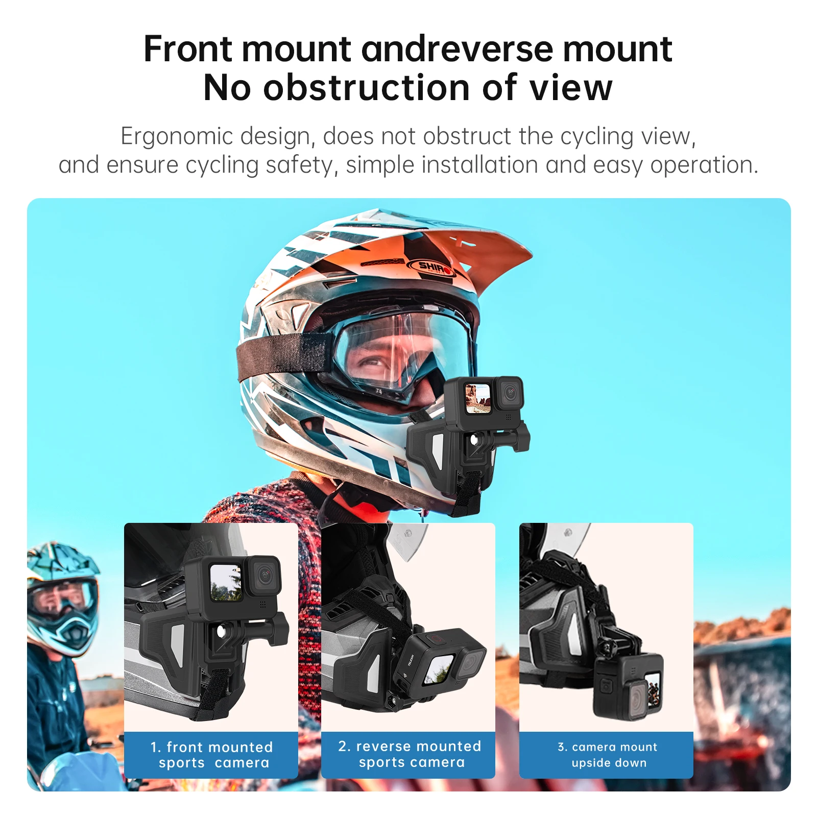 TELESIN Motorcycle Helmet Mount Strap Flodable Front Chin Mount for GoPro 13 12 11 10 9 DJI Osmo Action3 Insta360 Accessories