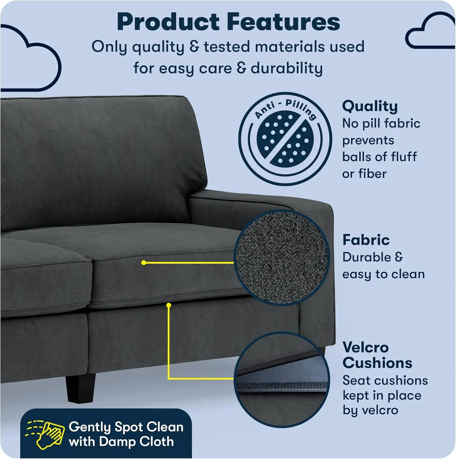 Serta Palisades 78"" Track Arm Sofa, Easy Care Polyester, Soft Pillow Back, Pocket Coil Seat Cushions, Removable Covers,