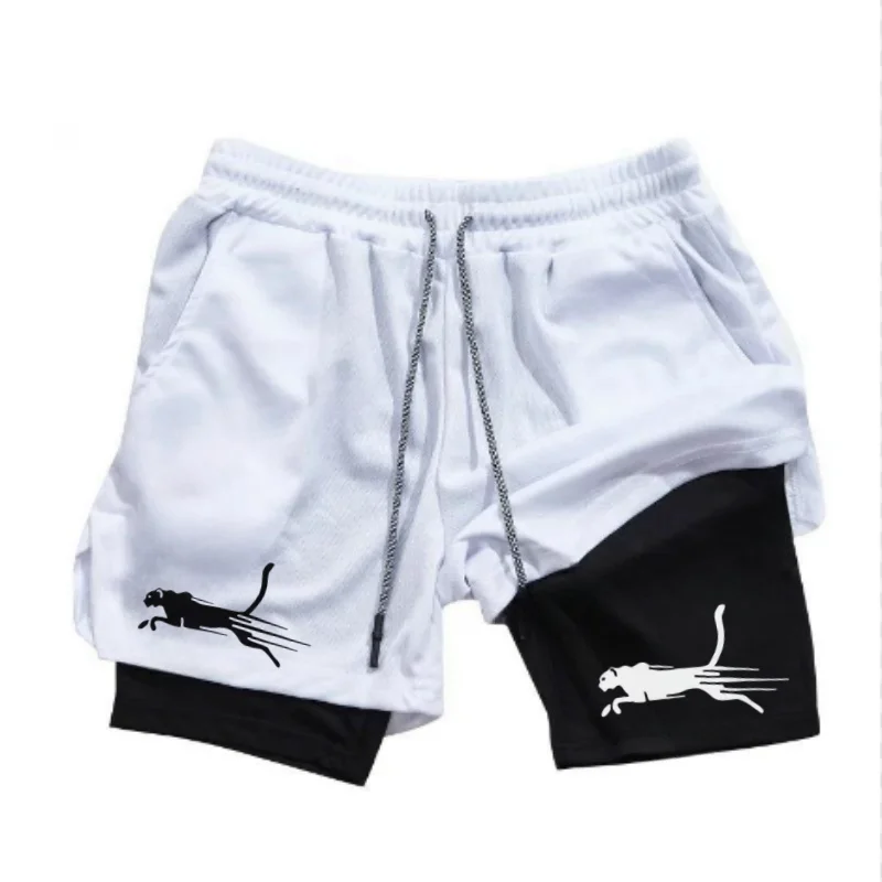 2024 neue Herren-Zwei-in-Eins-Sportshorts mit Jagdhund-Logo, schnell trocknende Laufshorts, Fitnessstudio, Fitnesstraining, doppellagig