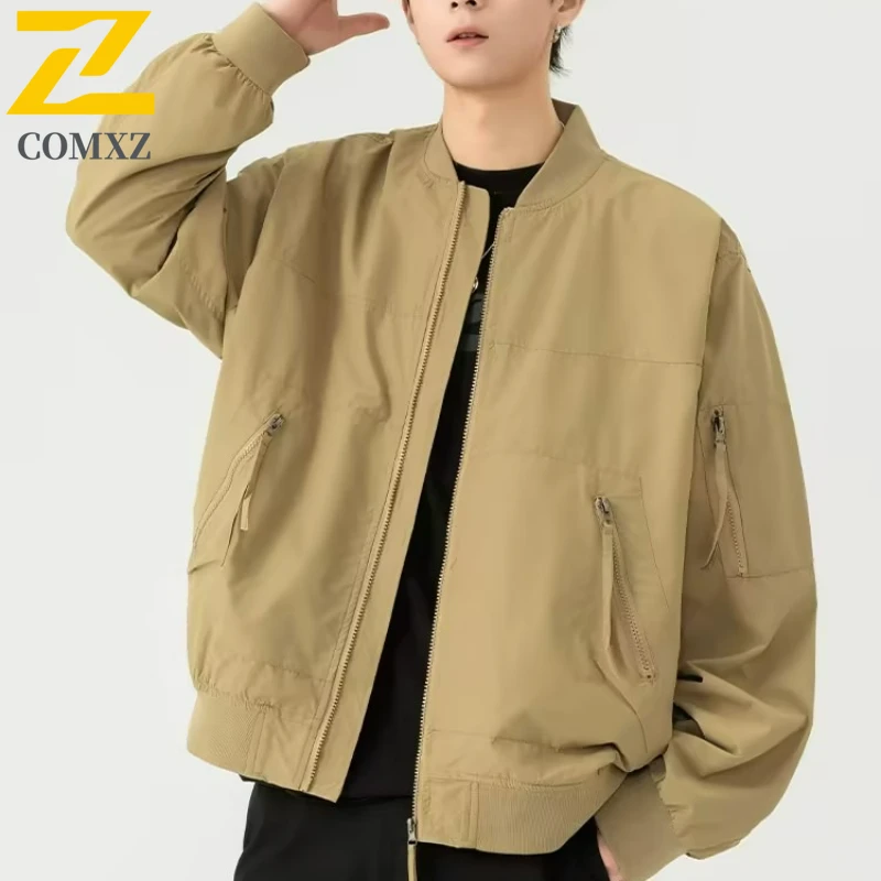 

COMXZ Outdoor Camping High Quality Mens Jacket Stand Collar Durable Zipper Coat Premium Travel Lightweight Autumn Clothing