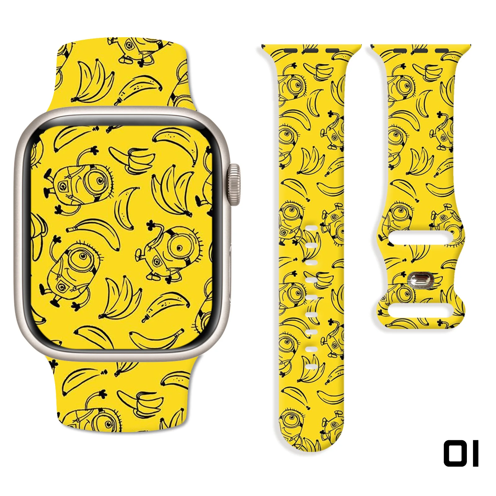 

MINISO Cute Minionsn Printed Strap for Apple Watch 11 10 9 Silicone Band Replaceable Bracelet for iWatch 46/44/42/41mm Watchband