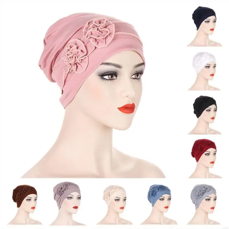 

39BC Women Head Wrap Headwear African Flower Hijab Floral Soft Breathable Turban
