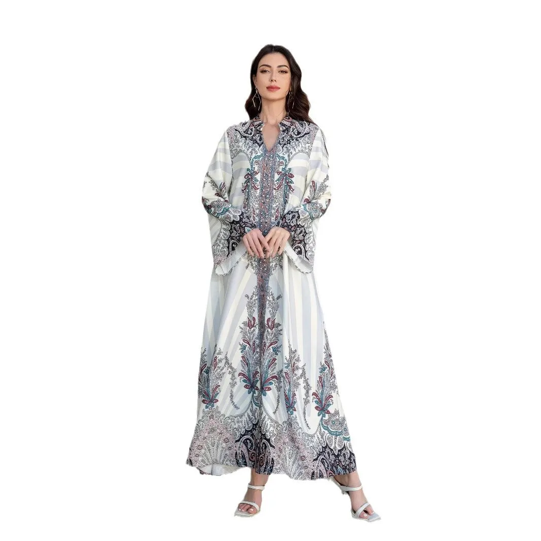 

Extravagant Abaya Printed Rhinestone Embellished Abayas Elegantly Full Length Abaya Muslimah Eveningwear Occasion Abayas