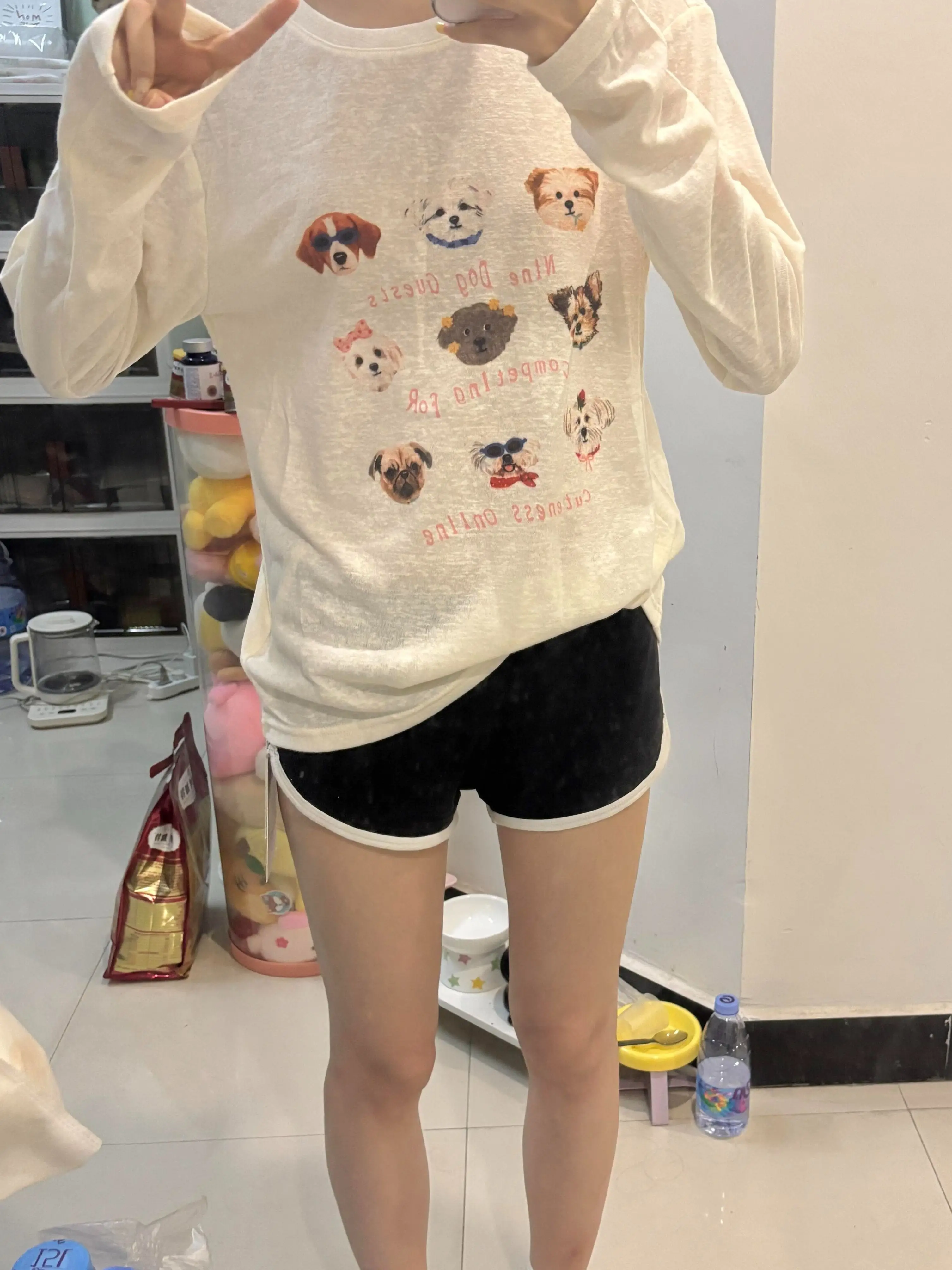 Summer Casual Style Women's Long Sleeve round Neck T-shirt Sun Protection Slim Fit Printed Dog Letter Mask T-shirt for Ladies - view 3