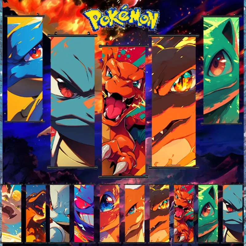 impresso-pokemon-hd-cartaz-anime-arte-de-parede-gengar-fotos-charizard-pintura-lona-pikachu-pendurado-rolos-decoracao-do-quarto-casa