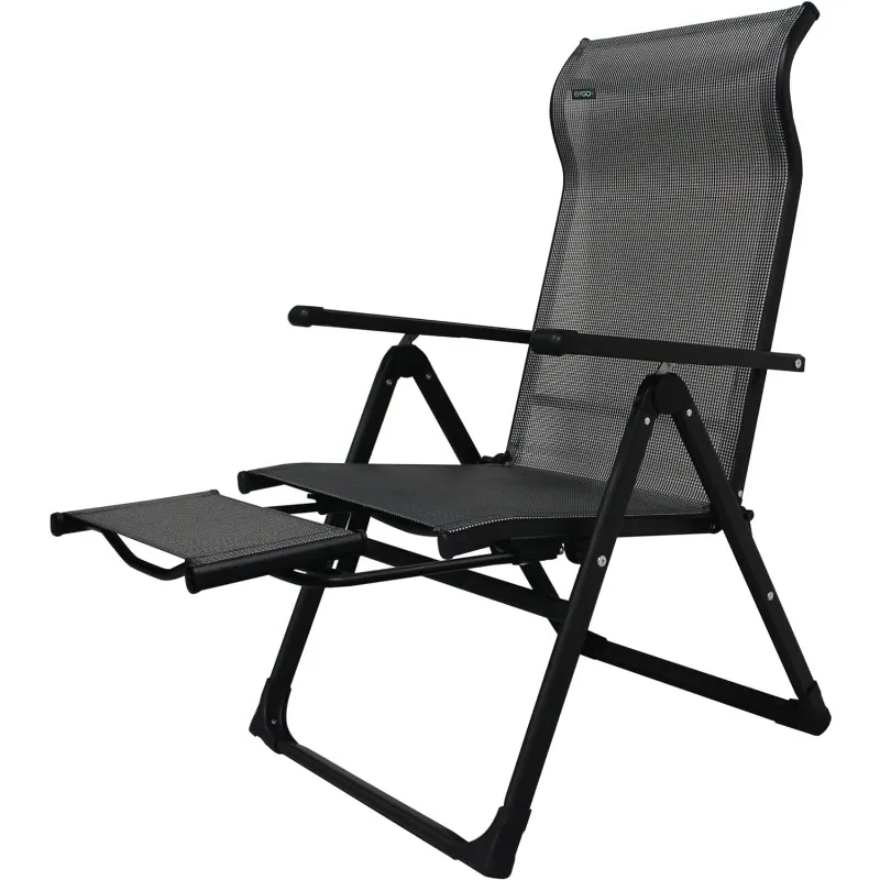 Outdoor Steel Folding Patio Chair with Adjustable Recliner and Foot Rest, Gray