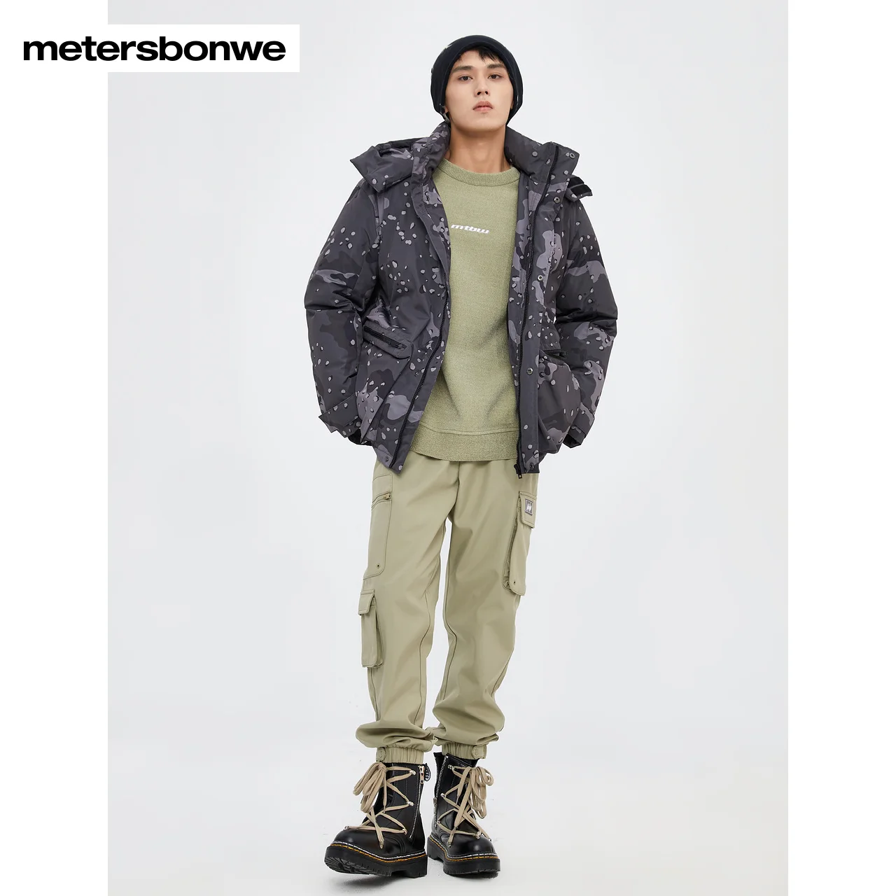 Metersbonwe-Men\'s Jacket Puffer Hat Detachable Comfort Bag zipper Hooded  Thickened  Windproof Coldproof Warm Outerwear Winter