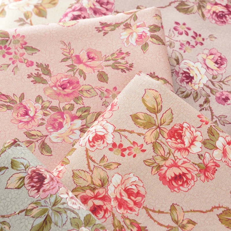 Rose Fabric Retro Flower Cotton Digital Printing for Sewing Dress Clothes DIY Handmade by Half Meter