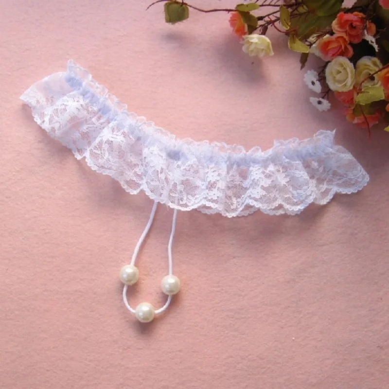 Women Sexy Lace Panties Open Crotch See Through Thong G-Strings with Pearl Massage Pink Pearl Bead Panties Crotchless Erotic 18x