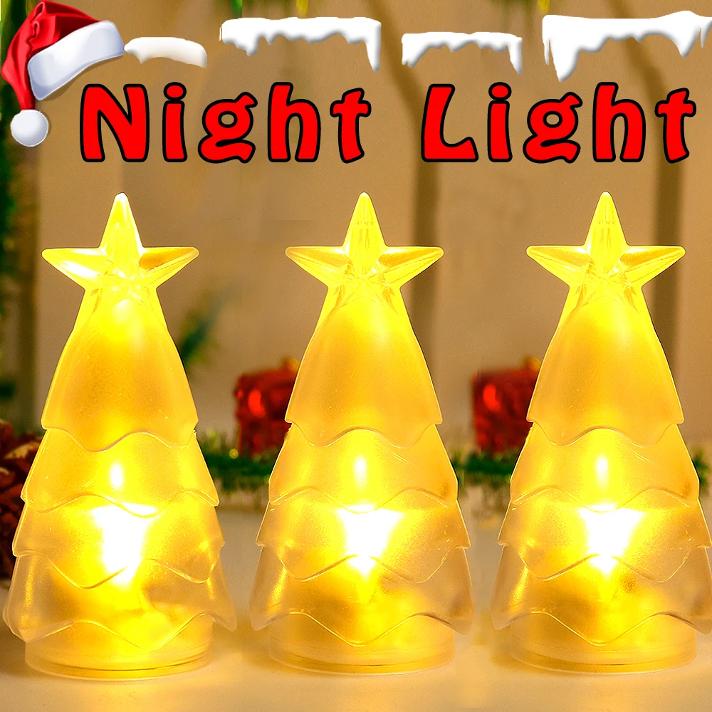 LED Christmas Portable Night Light Glowing Stars Christmas Tree New Year Lantern X-mas Decor Lamps Supplies Home Party Ornaments