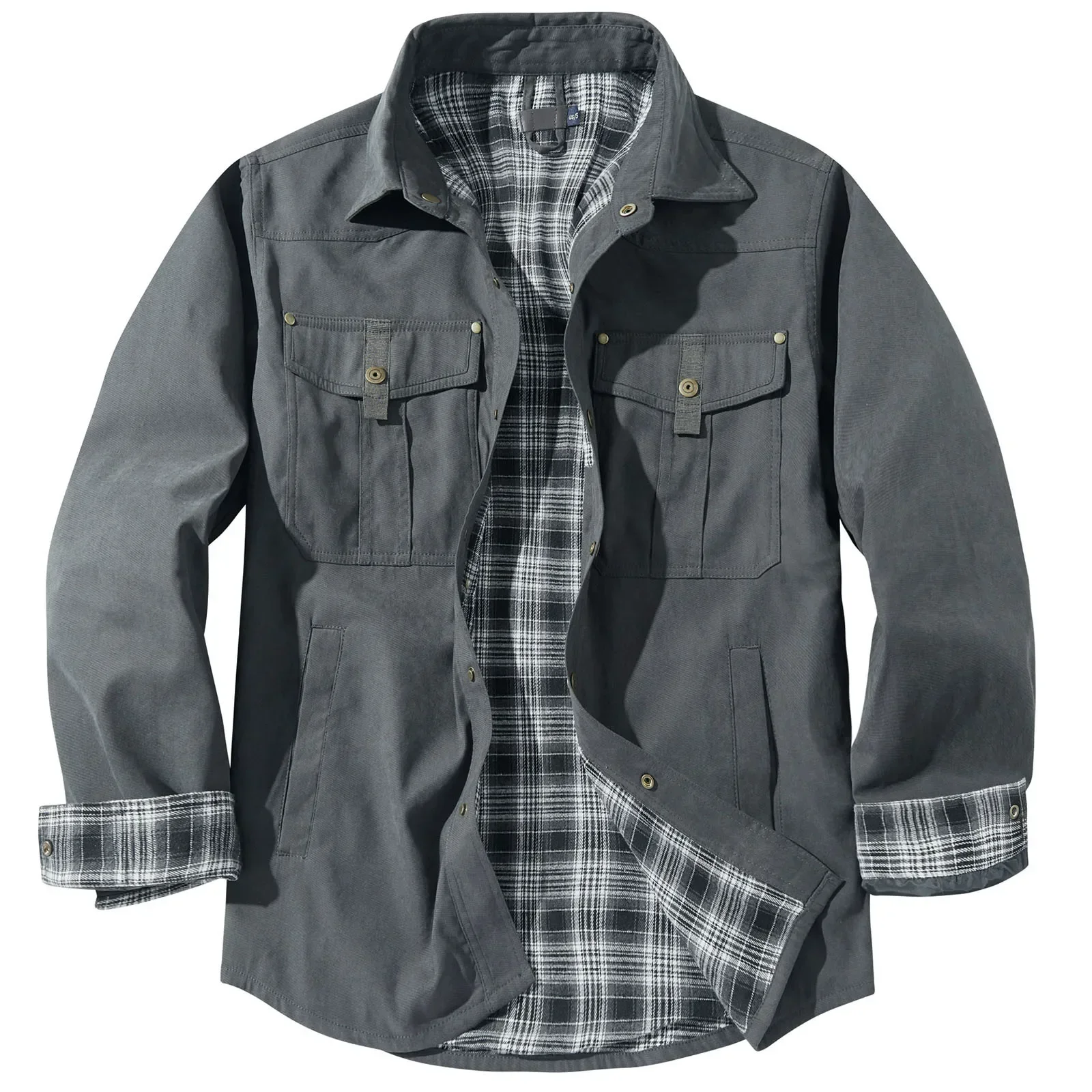 

Mens Plus Size Lapel Plaid Flannel Casual Jacket European And Retro Foreign Trade Winter Warm Thickened Solid Color Jacket