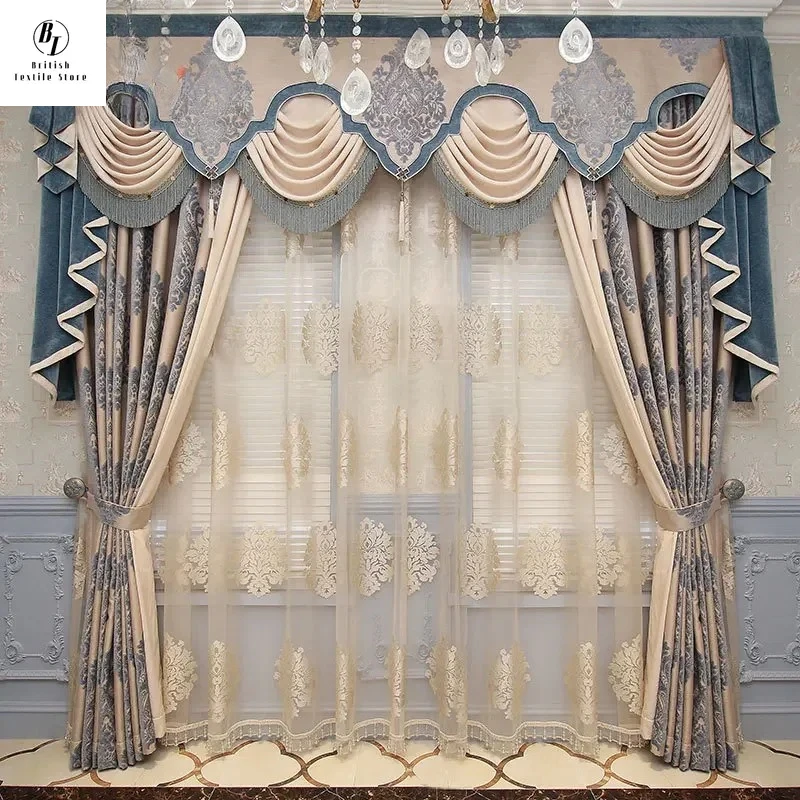 

Custom Size！！American Retro Embroidered Jacquard Chenille Elegant Patchwork Curtains for Living Dining Room Bedroom Decor Window
