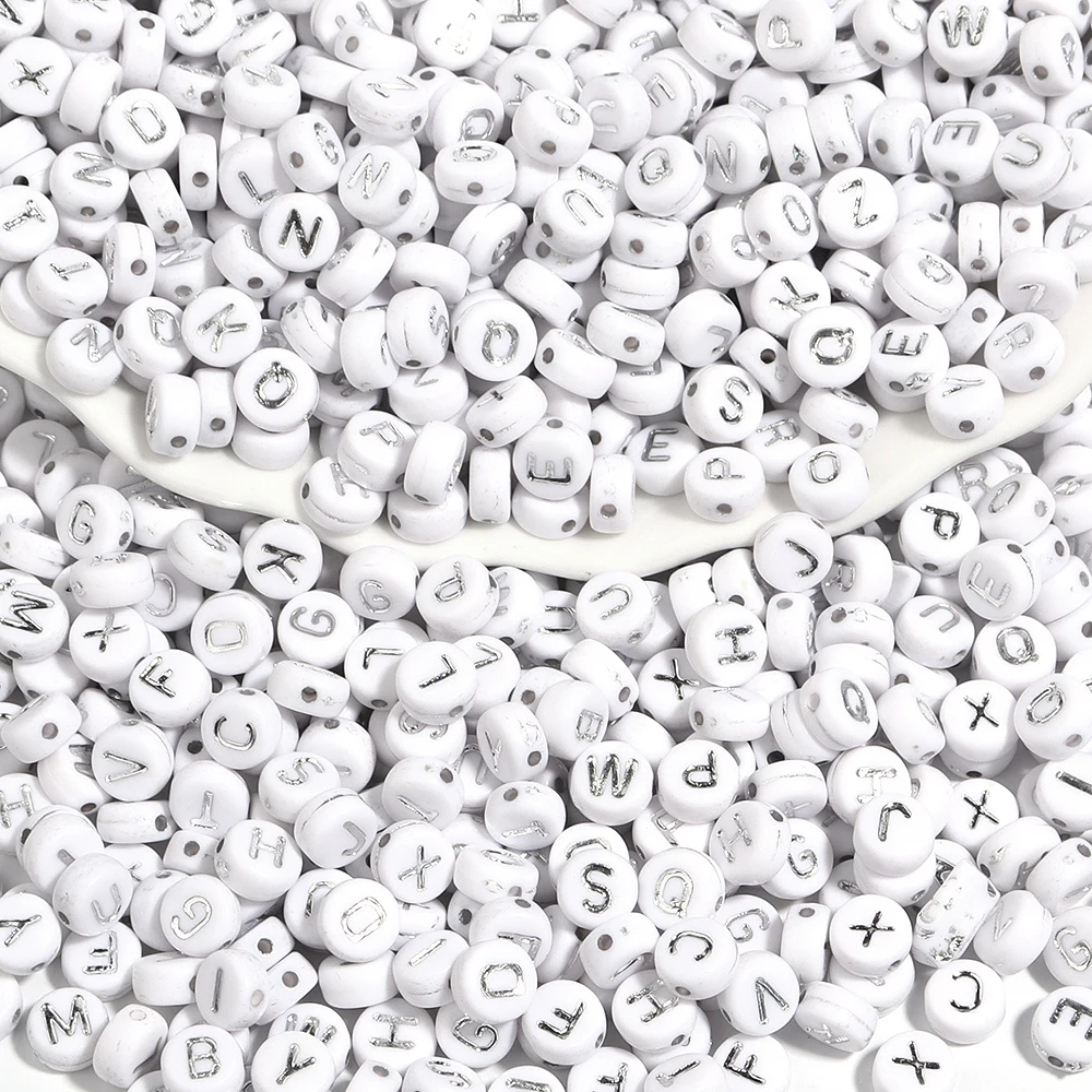 100 Stück/Lot runde, flache Acryl-Buchstabenperlen A-Z, englisches Alphabet, lose Abstandsperlen für Schmuckherstellung, DIY-Armband-Zubehör – Detail 5
