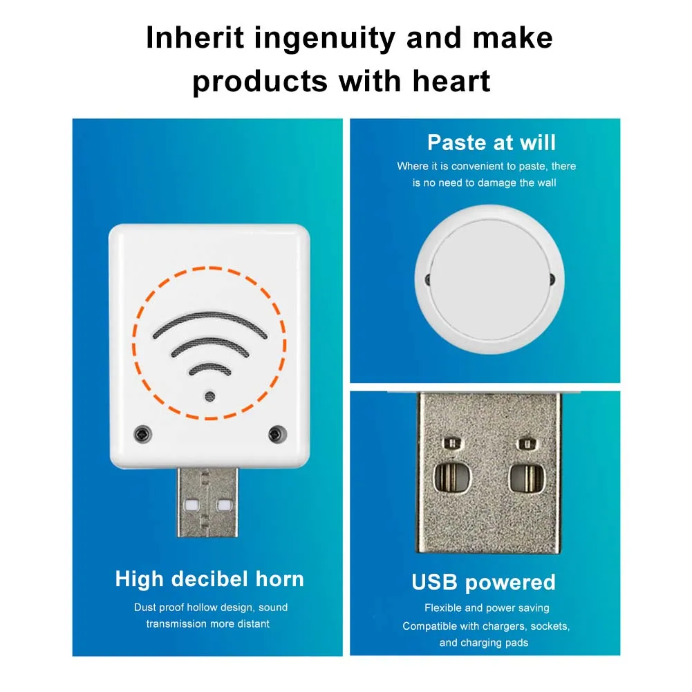 Campainha sem fio impermeável com controle remoto, receptor de campainha inteligente, único botão, controle remoto, USB, 30 música, 150m