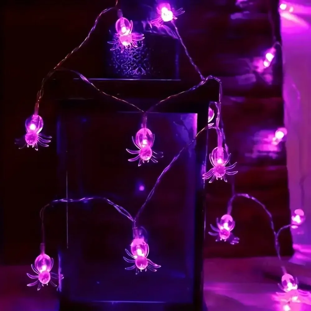 Halloween Purple Spider LED Battery Powered String Lights, for Indoor Outdoor Halloween Party, Yard, Patio, Haunted House Decor