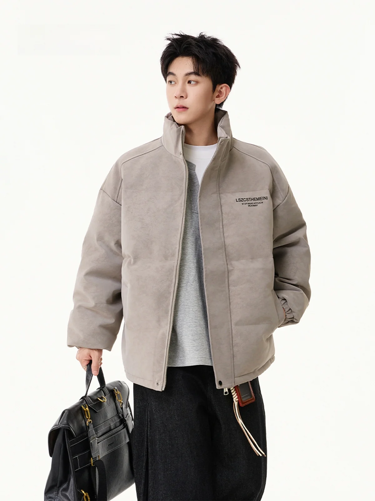 

American Sle Stand Collar PU Leather Cotton Jaet Men's Winter High Street Casual Bread Sle Warmth Trendy Couple Cotton ...