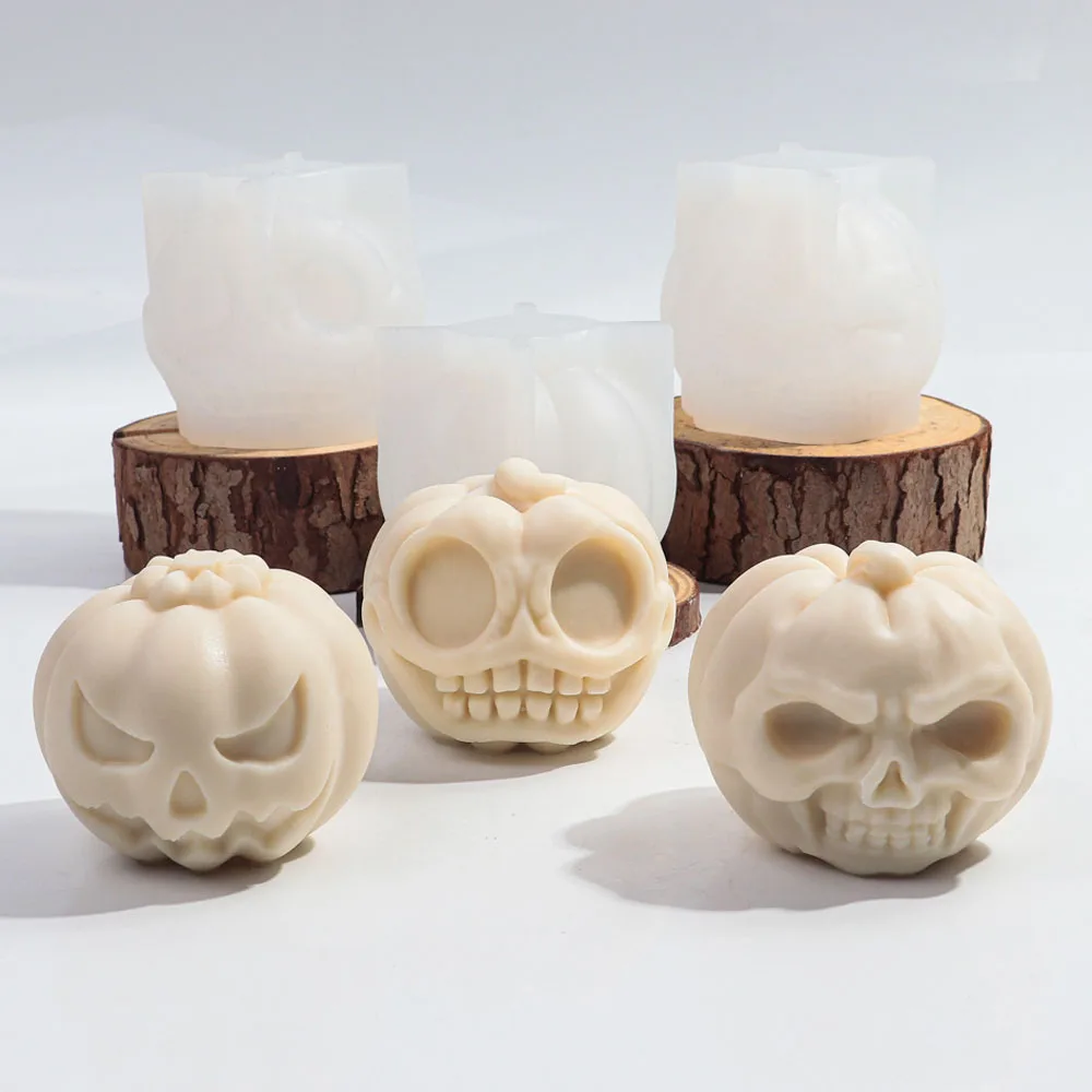 

3D Wicked Pumpkin Skull Candle Silicone Mold DIY Halloween Decor Handmade Scented Candle Gypsum Mould Cake Decor Chocolate Molds