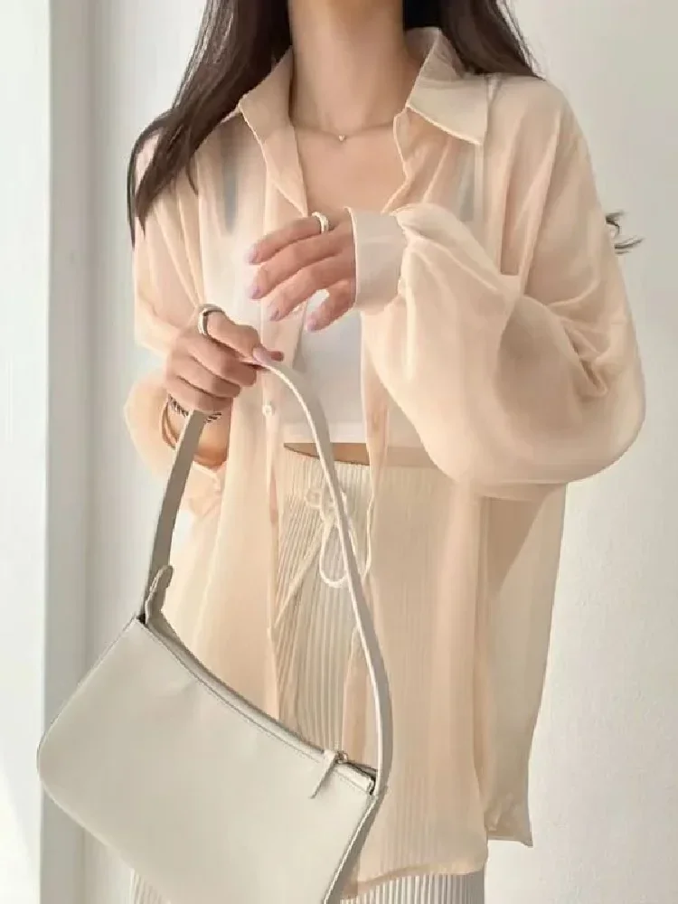 8-kleuren shirts dames pure dunne chique zomer eenvoudig effen zonbestendig temper mode baggy all-match basic Koreaanse stijl kleding