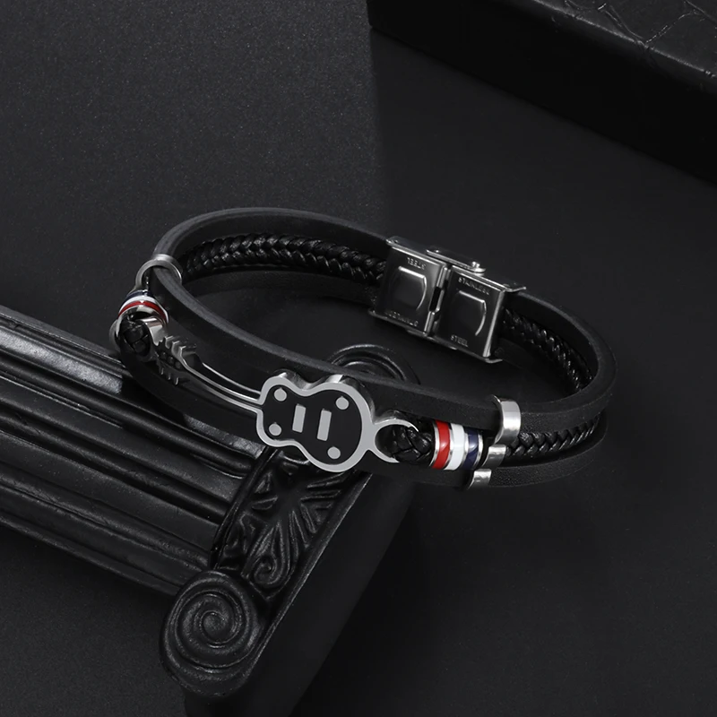 Classic Guitar Bass Bracelet Vintage Hand Braided Rope Layered Leather Bracelet Holiday Gift for Father Friends