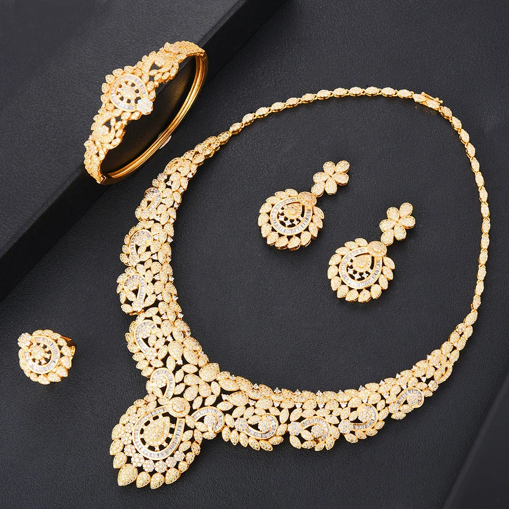 

Kellybola High Quality Fashion Luxury Micro-set Zircon Earrings Necklace Bracelet Ring 4 PCS Women's Wedding Celebration Jewelry
