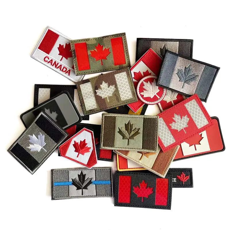 Canada Flag,Maple Leaf Badge Fabric Applique Embroidery and Rubber PVC Patches,Military Stickers Tactical Reflective Emblem