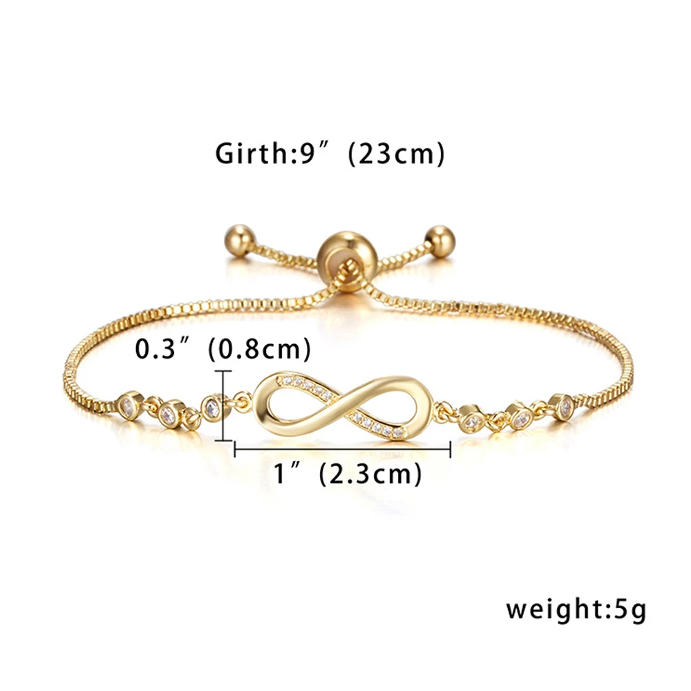 Fashion Crystal Infinity Bracelet Summer Adjustable Zircon Endless Love Charm Bracelet Women GIirls Birthday Jewelry Gifts