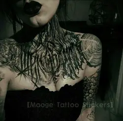 Punk Black Tattoo Lasting Fake Tattoos for Woman Men Neck Chest Goth Big Tattoos Hip Hop Waterproof Temporary Tattoo Stickers