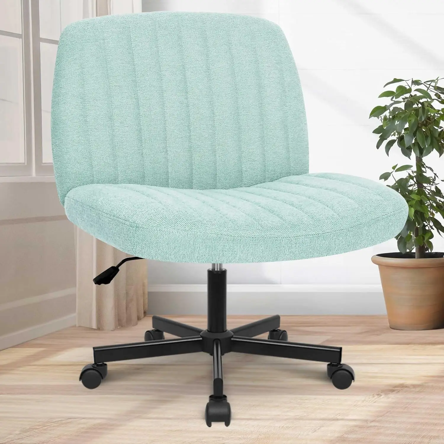 

Wheeled, armless cross legged office desk and chair, spacious and comfortable dressing table rotating (in mint color)