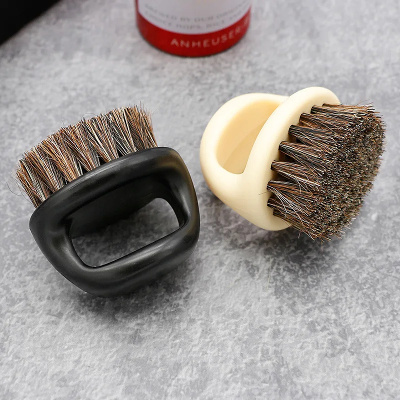 Cepillo de barba de cerdas de caballo de pelo de anillo de Barbería para hombres, cepillo de afeitar portátil, cepillos de barba de barbero, cepillo de limpieza Facial de salón