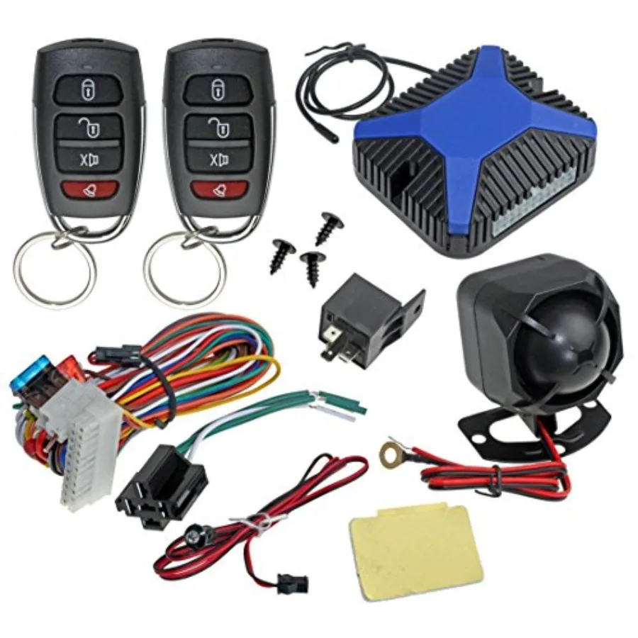 

Car Alarm Security and Keyless Entry System Trunk Pop with Two 4-Button Remotes - Car Alarm System - Door Lock/Unlock Keyless K