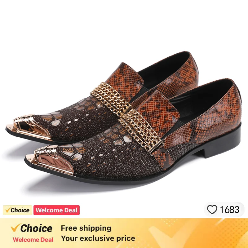 

Luxury brand men's shoes brown snake skin printed pointed derby men's formal shoes wedding office men's handmade leather shoes