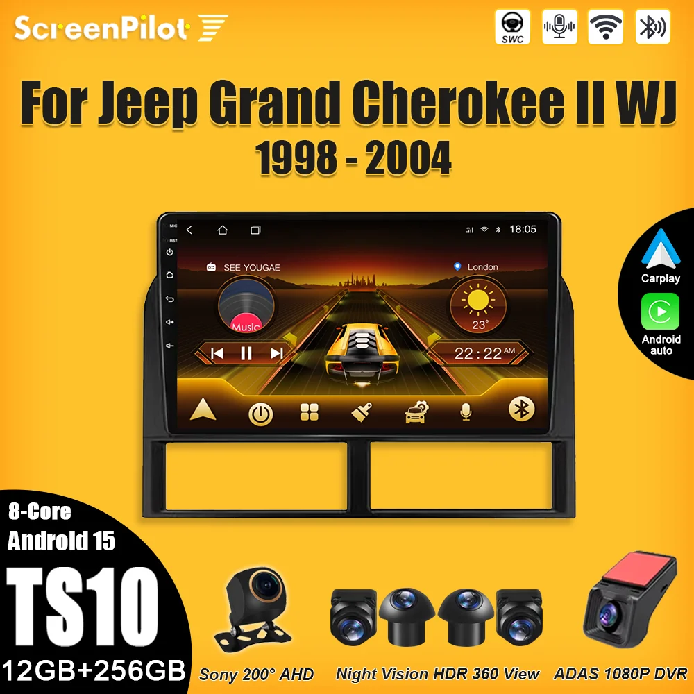 

Android 15 for Car Radio Jeep Grand Cherokee II WJ 1998-2004 Multimedia Video Player 2 din Carplay Mirror Link Bluetooth 8 Core