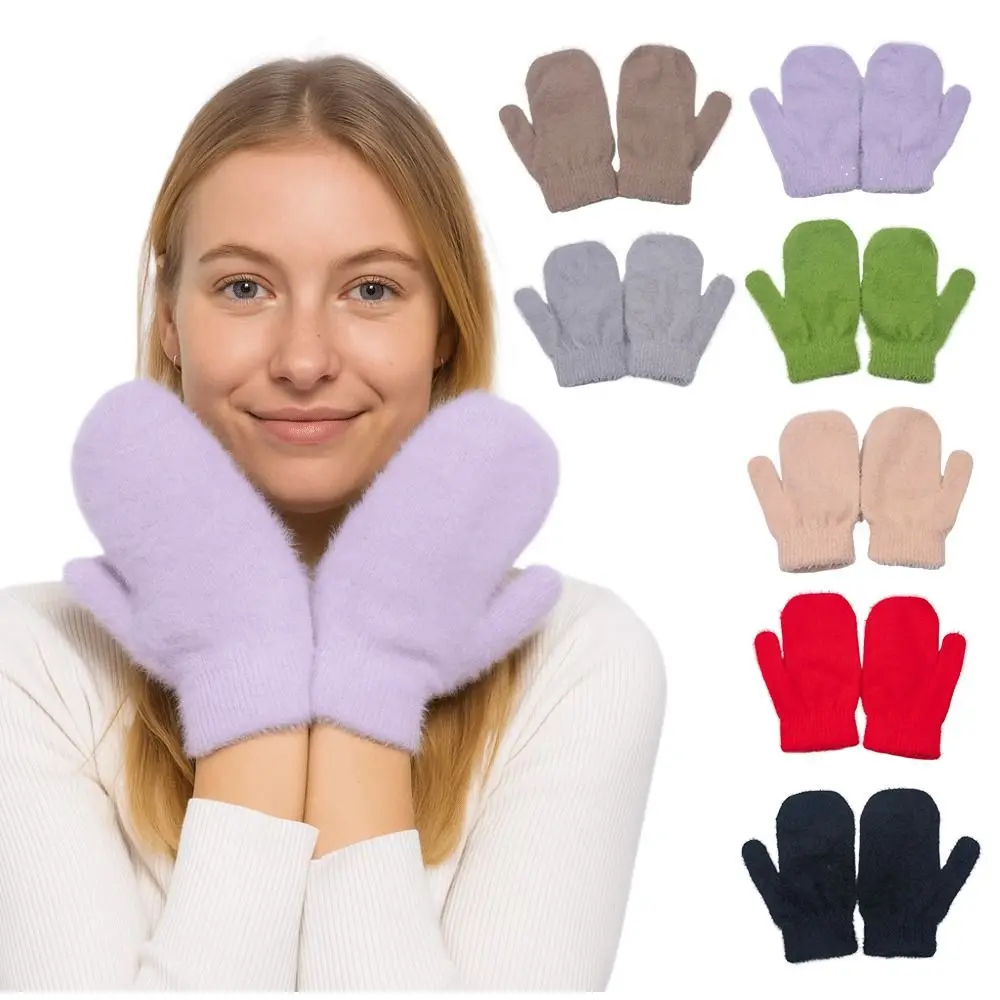 Modische verdickte pelzige Handschuhe, kältebeständig, atmungsaktiv, Wolle, gestrickt, winddicht, Fäustlinge für den Winter