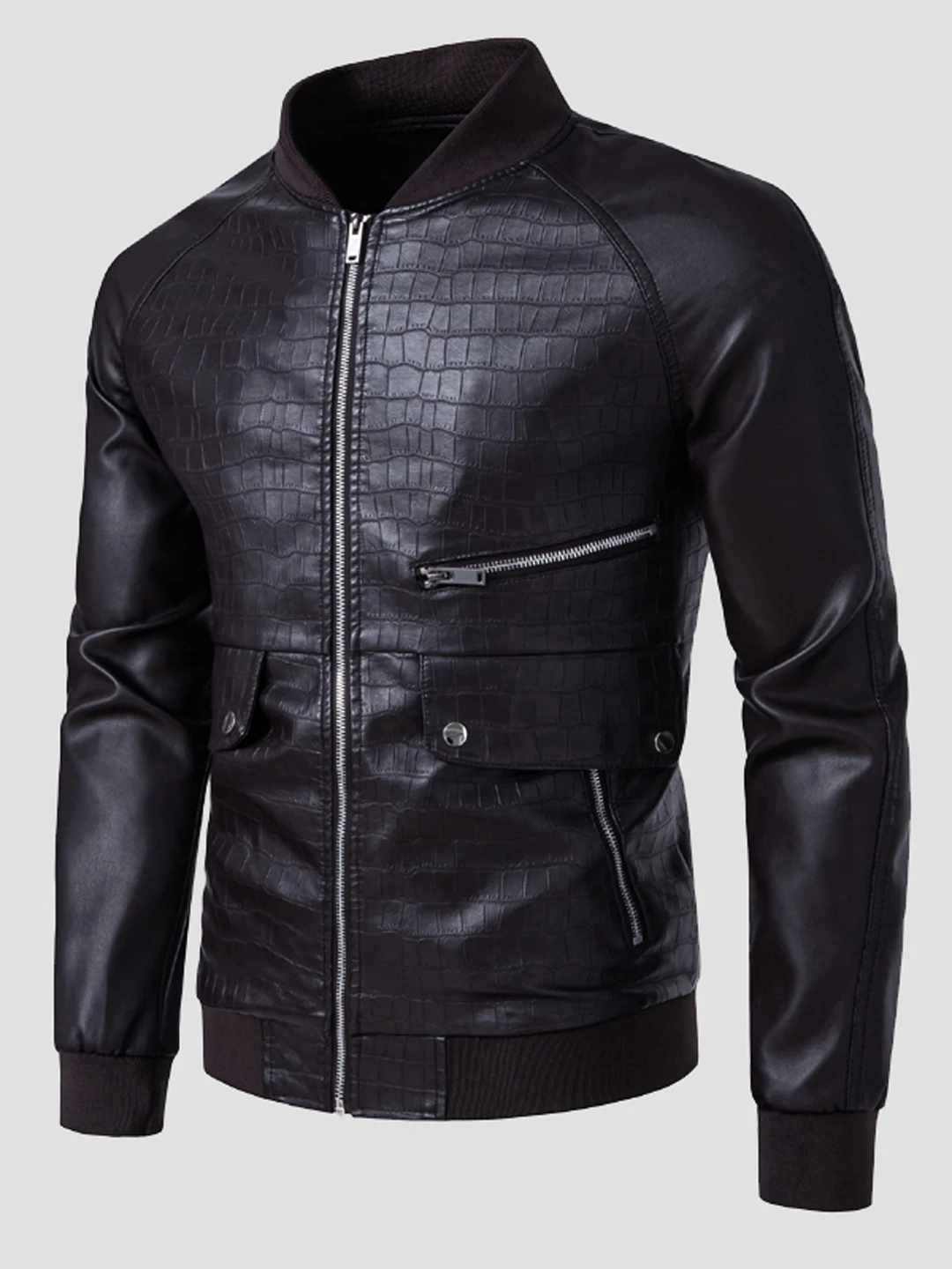 

Мужская модная куртка из искусственной кожи в стиле киберпанк, весенне-осенняя, с воротником-бомбером, на молнии, с множеством карманов, байкерская куртка