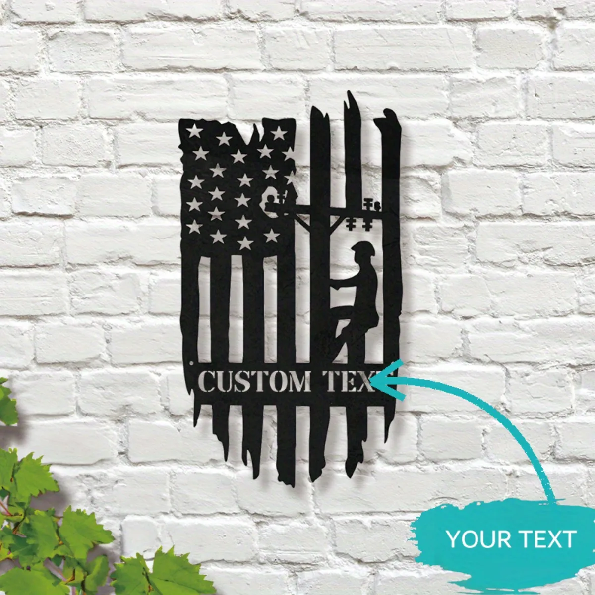 Custom Lineman USA Flag Metal Sign - Versatile Home/Office/Bar/Garage Wall Decor, Personalized Patriotic Design.