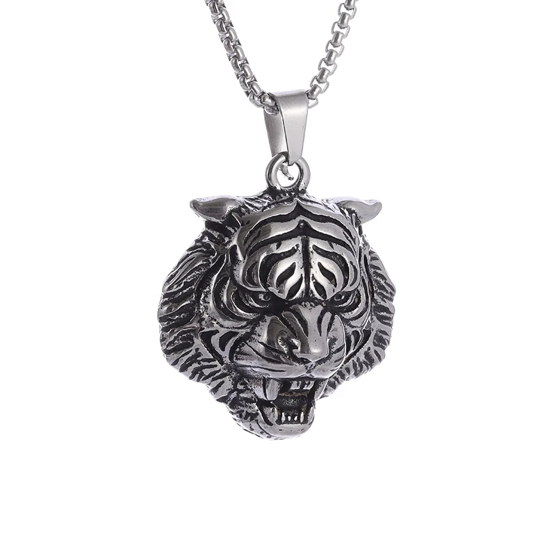 Domineering Zodiac Tiger Head Pendant Necklace Men\'s Hip Hop Punk Style Trendy Accessories Stainless Steel Jewelry Gift