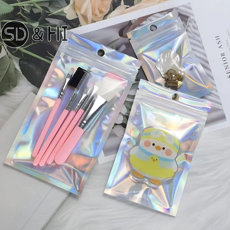 50-piece Holographic Bag, Multi-size Laser Rainbow Pattern Self-sealing Bag, Suitable For Candy Bag And Front Window Samples