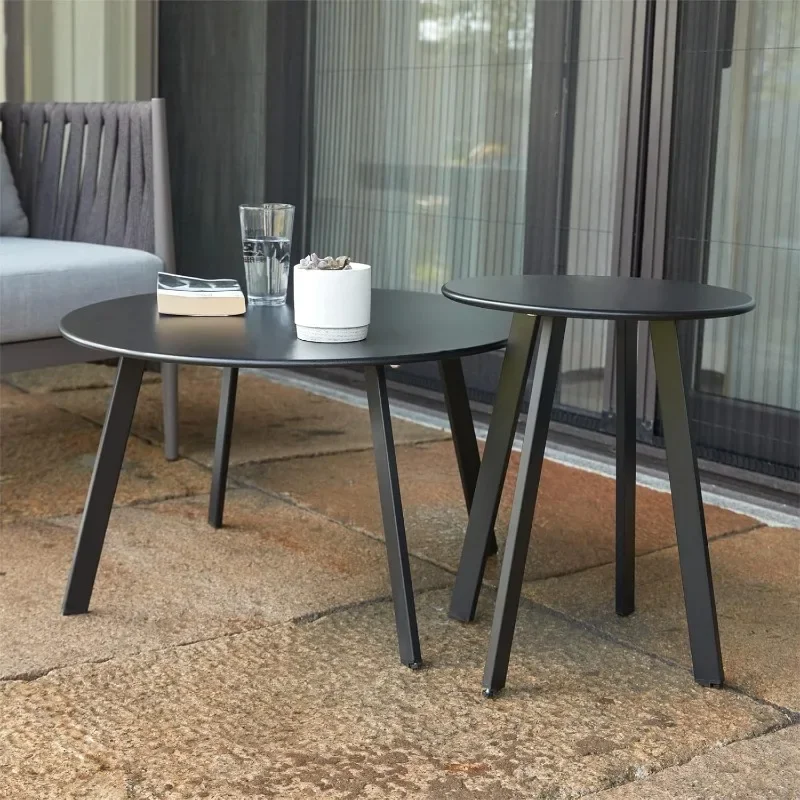 

Black Nesting Tables 2-Pack, Weatherproof Patio Furniture for Balcony Garden & Poolside Decor.