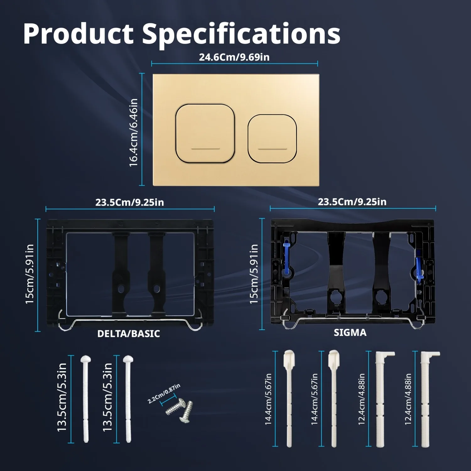 Dual Flush Push Plate With Toilet Cistern Internal Chute Compatible with Geberit Sigma Delta Series Concealed Toilet Tank Parts