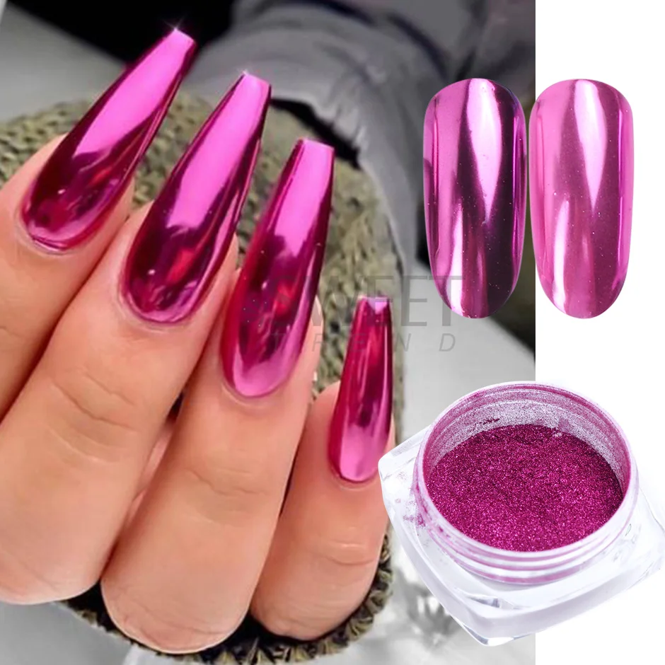 Polvo de brillo de uñas de espejo de oro rosa de Color metálico, pigmento mágico de cromo holográfico, decoración de uñas, herramientas de salón de Gel, SAC002P