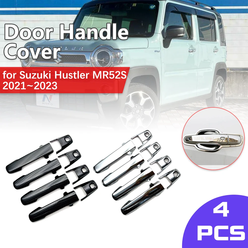 Chrome Door Handle Cover for Suzuki Hustler MR52S MR92S Mazda Flair Crossover 2021~2023 Carbon Fiber Trim Catch Cap Accessories