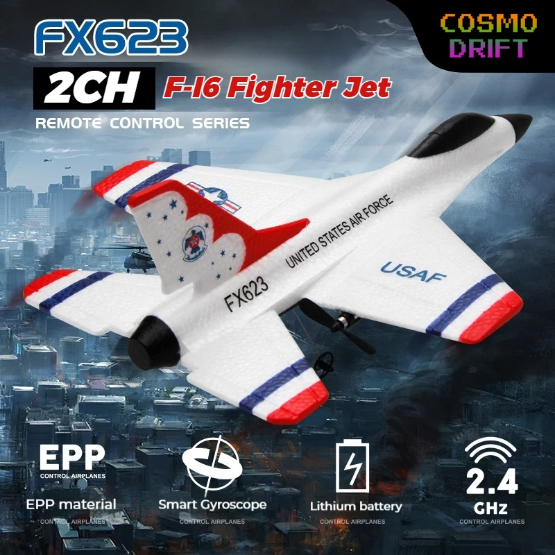 

FX623 Remote Control Airplane 2CH F16 Fighter Jet EPP Foam Fixed-Wing RC Glider Model Aircraft Toy for Kids & Beginners