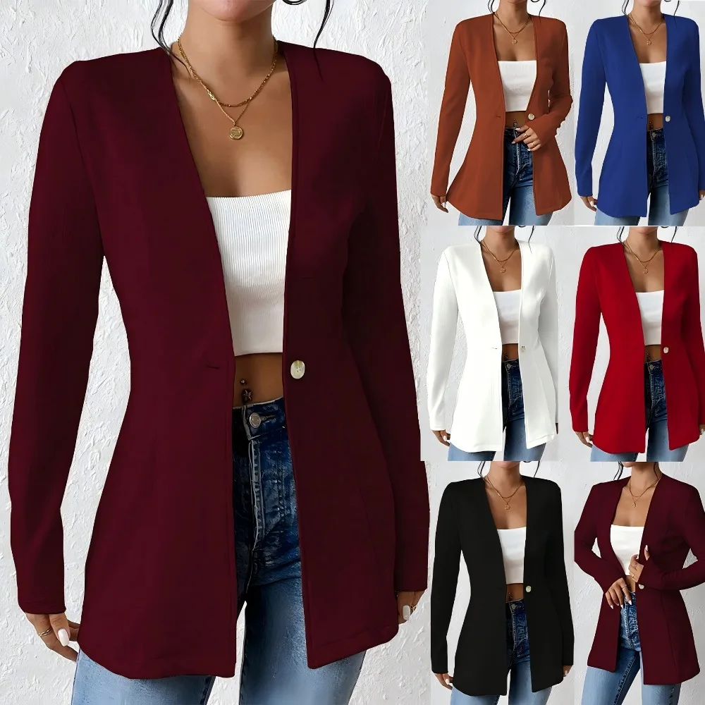 

2026 New Women's Trench Blazer Coat Slim Fit V-Neck No A Button Casual Long Jacket for Women Office Work Party Wear Y2k Clothing