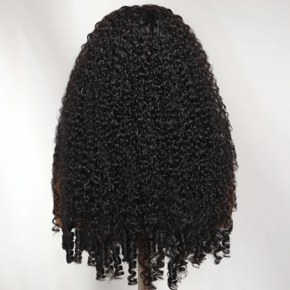 UNice 7x5 Bye Bye Slip™ Lace Burmese Curly Wig With Bangs & Finger Coil Ends Pull & Go Drawstring Glueless Human Hair Wig Ready To Go 150% Density image 3