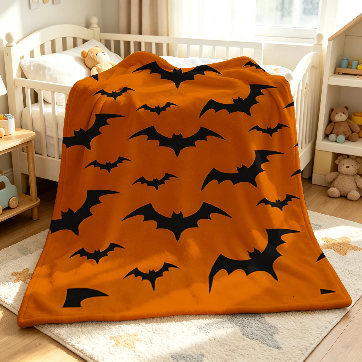 Orange Bat Solid Forms Flannel Blanket Warm Soft Halloween Christmas Decorative Couch Warm Cozy All-Season Gift