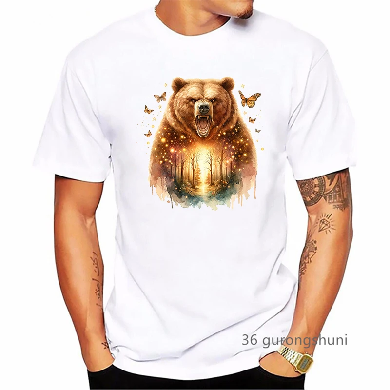 

Golden Deer Bear Wolf Animal Printed T Shirt Men Christmas Gift Funny Tshirt Homme Animals Enchanted Fores Summer Tops T-Shirt