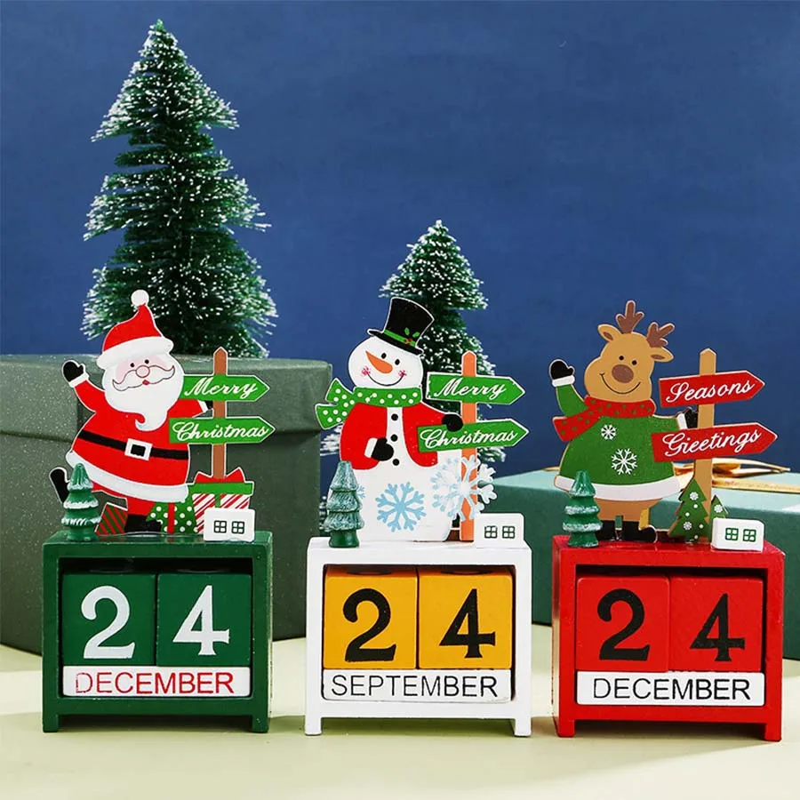 1PC Christmas Decorations Wooden Calendar Ornaments Christmas Countdown Desk Calendar Desktop Ornaments Gifts